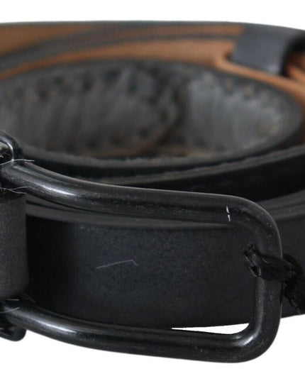 Ermanno Scervino Black Leather Fringes Logo Buckle Belt