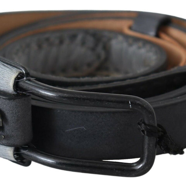 Ermanno Scervino Black Leather Fringes Logo Buckle Belt