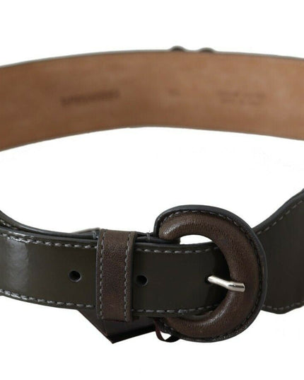 Ermanno Scervino Dark Brown Leather Round Buckle Waist Belt