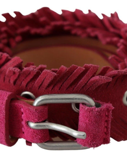 Ermanno Scervino Maroon Leather Fringes Silver Buckle Waist Belt