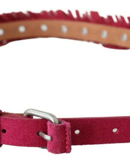 Ermanno Scervino Maroon Leather Fringes Silver Buckle Waist Belt