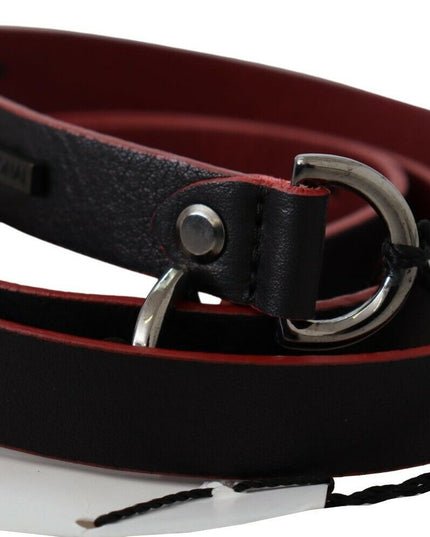 Costume National Black Red Skinny Leather Logo Belt