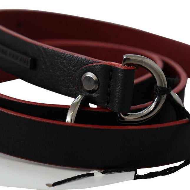 Costume National Black Red Skinny Leather Logo Belt
