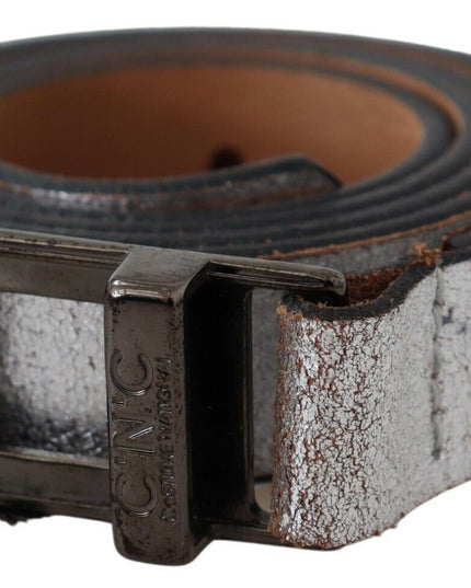 Costume National Brown Metallic Silver Leather Belt