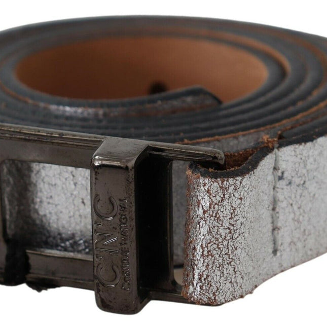 Costume National Brown Metallic Silver Leather Belt