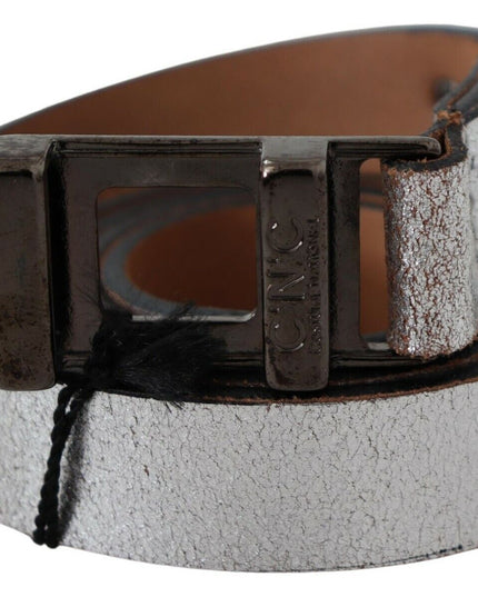 Costume National Brown Metallic Silver Leather Belt
