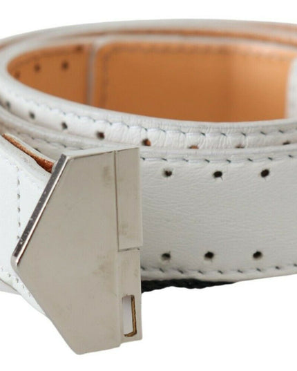 GF Ferre White Leather Hexagon Logo Buckle Waist Belt