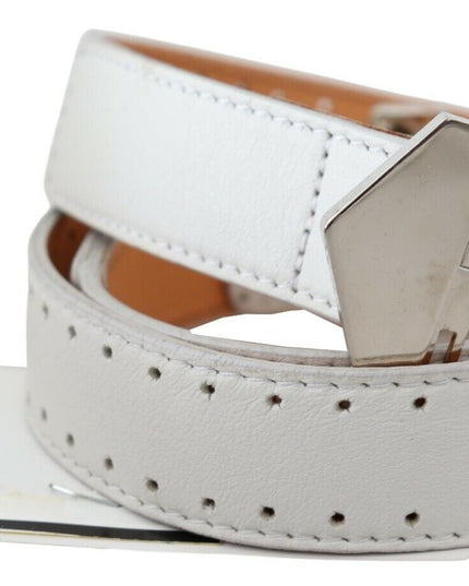 GF Ferre White Leather Hexagon Logo Buckle Waist Belt