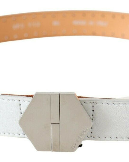GF Ferre White Leather Hexagon Logo Buckle Waist Belt