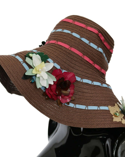 Dolce & Gabbana Brown Knitted Straw Floral Hat