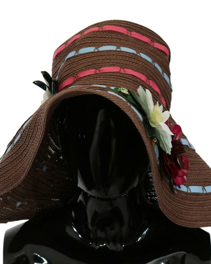 Dolce & Gabbana Brown Knitted Straw Floral Hat