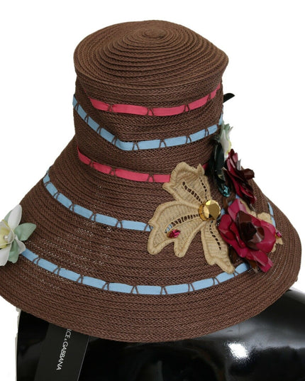 Dolce & Gabbana Brown Knitted Straw Floral Hat