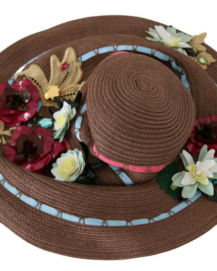 Dolce & Gabbana Brown Knitted Straw Floral Hat