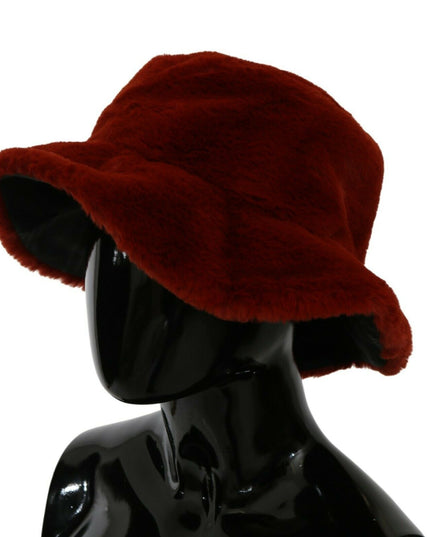Dolce & Gabbana Red Bordeaux Fur Wide Brim Bucket  Hat
