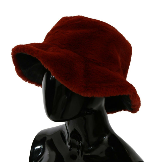 Dolce & Gabbana Red Bordeaux Fur Wide Brim Bucket  Hat
