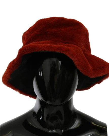 Dolce & Gabbana Red Bordeaux Fur Wide Brim Bucket  Hat
