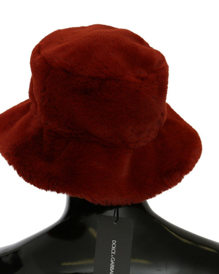 Dolce & Gabbana Red Bordeaux Fur Wide Brim Bucket  Hat