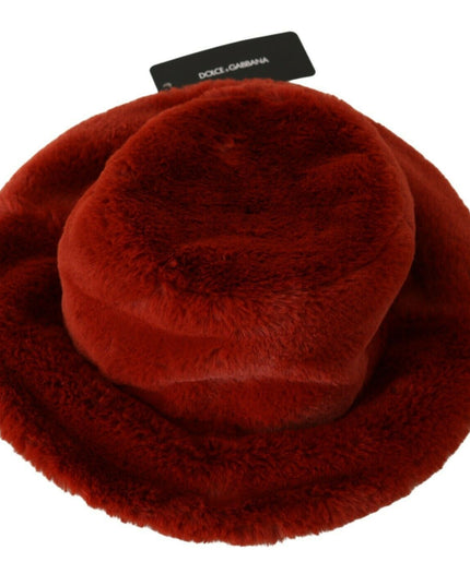 Dolce & Gabbana Red Bordeaux Fur Wide Brim Bucket  Hat