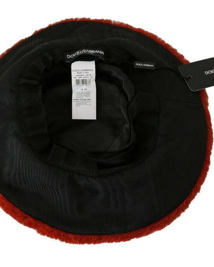 Dolce & Gabbana Red Bordeaux Fur Wide Brim Bucket  Hat