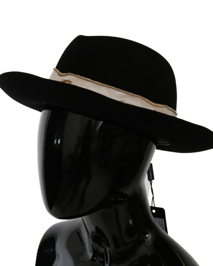 Dolce & Gabbana Black Lapin Amor Gignit Wide Brim Panama Hat