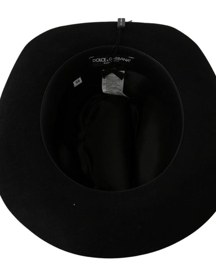 Dolce & Gabbana Black Lapin Amor Gignit Wide Brim Panama Hat
