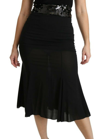 Dolce & Gabbana Black Mermaid High Waist Midi Silk Skirt