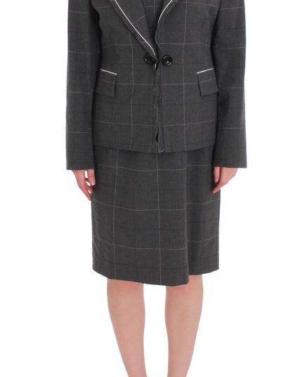 BENCIVENGA Gray Checkered Cotton Blazer Dress Set Suit