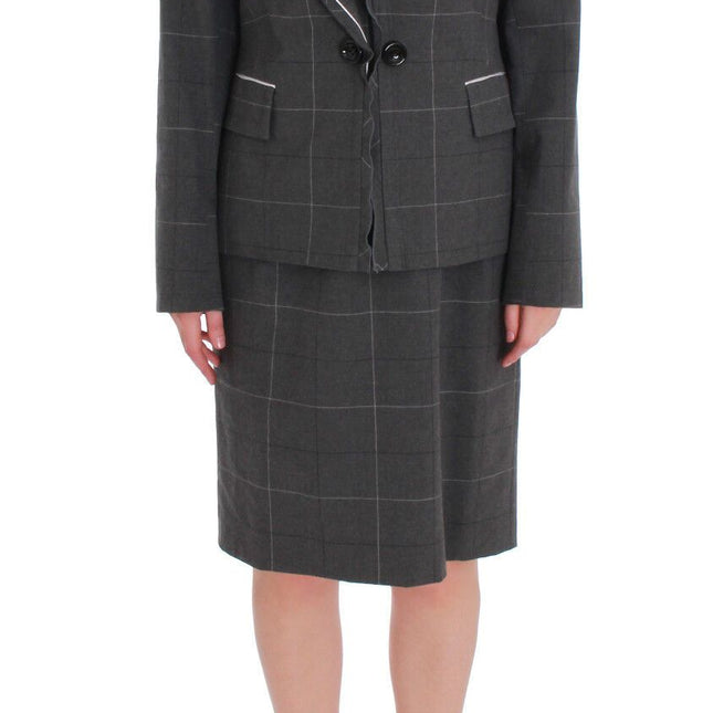 BENCIVENGA Gray Checkered Cotton Blazer Dress Set Suit