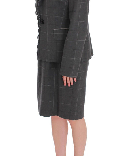 BENCIVENGA Gray Checkered Cotton Blazer Dress Set Suit