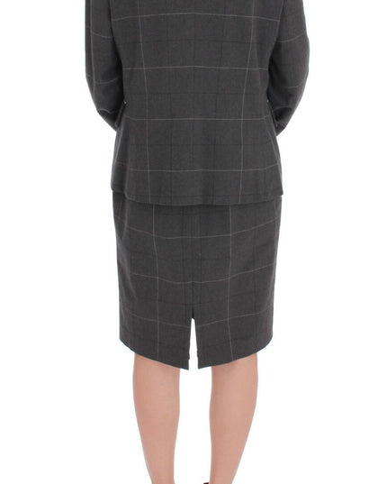 BENCIVENGA Gray Checkered Cotton Blazer Dress Set Suit