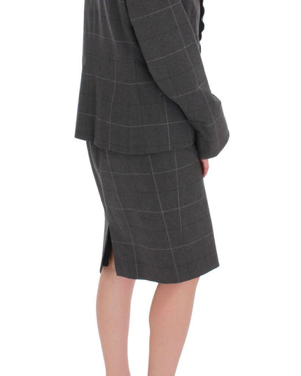 BENCIVENGA Gray Checkered Cotton Blazer Dress Set Suit