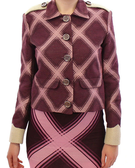 House of Holland Check Trench Coat Blazer Purple Jacket