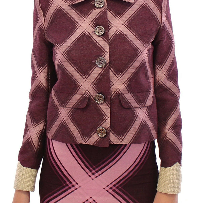 House of Holland Check Trench Coat Blazer Purple Jacket