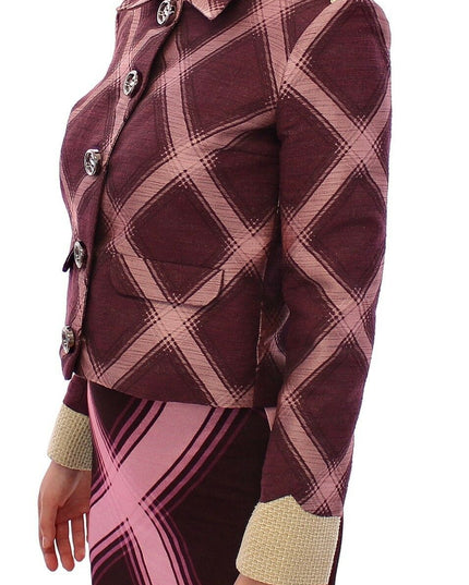 House of Holland Check Trench Coat Blazer Purple Jacket