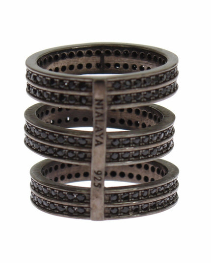 Nialaya Black CZ Rhodium 925 Silver Ring