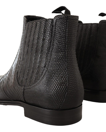 Dolce & Gabbana Black Leather Lizard Skin Ankle Boots