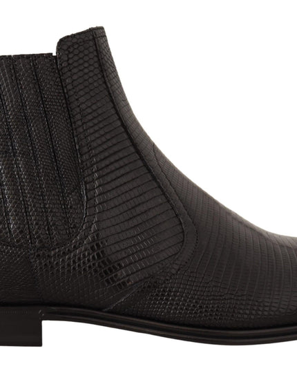 Dolce & Gabbana Black Leather Lizard Skin Ankle Boots