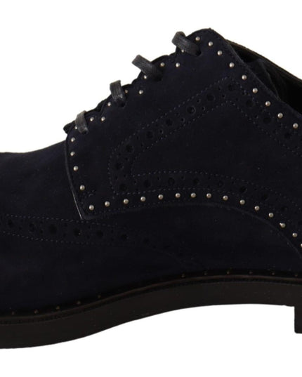 Dolce & Gabbana Blue Suede Leather Derby Studded Shoes