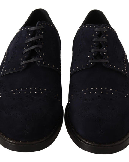 Dolce & Gabbana Blue Suede Leather Derby Studded Shoes