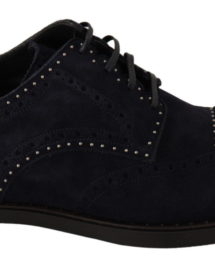 Dolce & Gabbana Blue Suede Leather Derby Studded Shoes