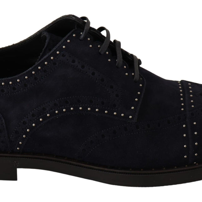 Dolce & Gabbana Blue Suede Leather Derby Studded Shoes