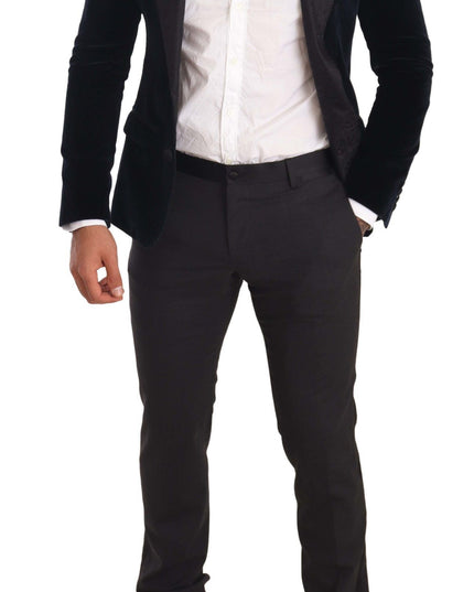 Dolce & Gabbana Blue Velvet Cotton Slim Fit Smoking Suit