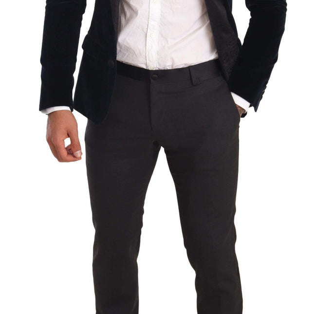 Dolce & Gabbana Blue Velvet Cotton Slim Fit Smoking Suit