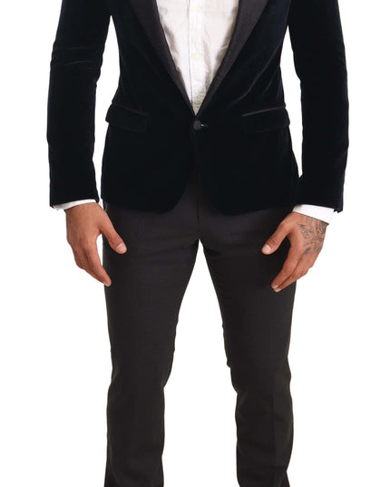 Dolce & Gabbana Blue Velvet Cotton Slim Fit Smoking Suit