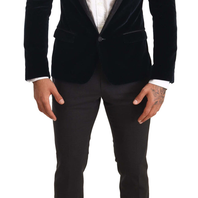 Dolce & Gabbana Blue Velvet Cotton Slim Fit Smoking Suit