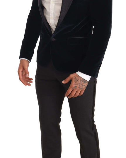 Dolce & Gabbana Blue Velvet Cotton Slim Fit Smoking Suit