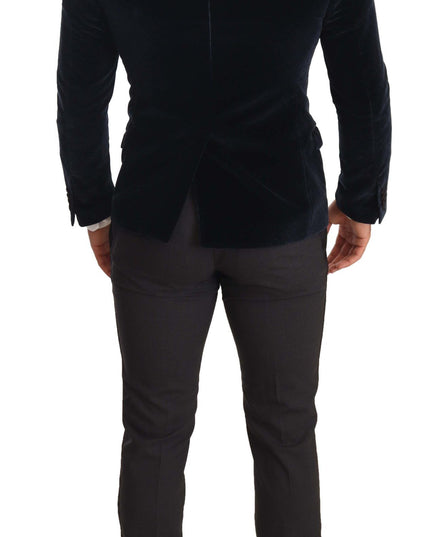 Dolce & Gabbana Blue Velvet Cotton Slim Fit Smoking Suit
