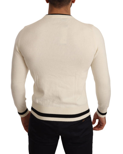 Dolce & Gabbana White Heraldic Cashmere Pullover Sweater