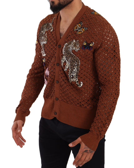 Dolce & Gabbana Brown Leopard Butterfly Cardigan Sweater