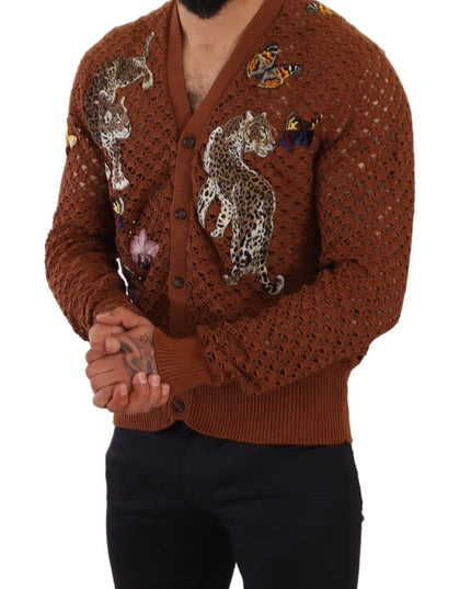 Dolce & Gabbana Brown Leopard Butterfly Cardigan Sweater